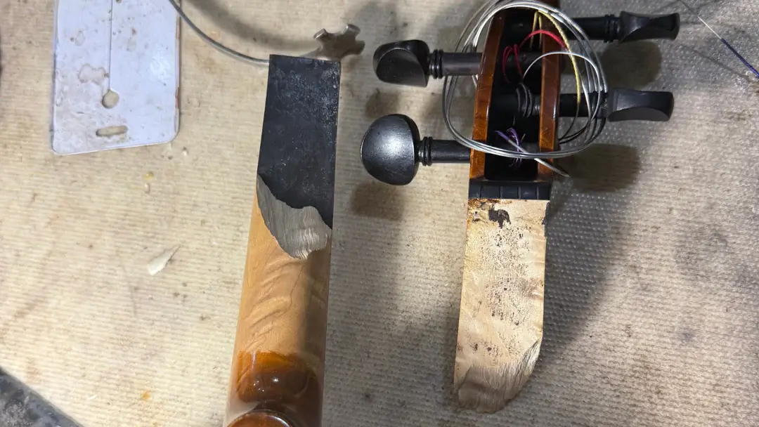 Broken viola neck repair at Bosky Strings